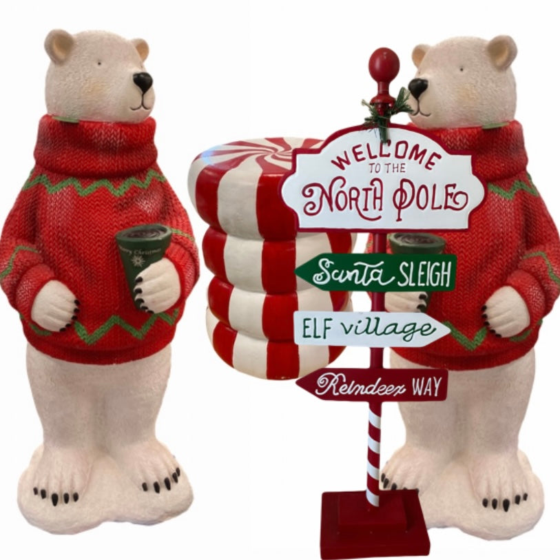 Polar Bears, North Pole Sign, Peppermints Table Top Statue Bundle